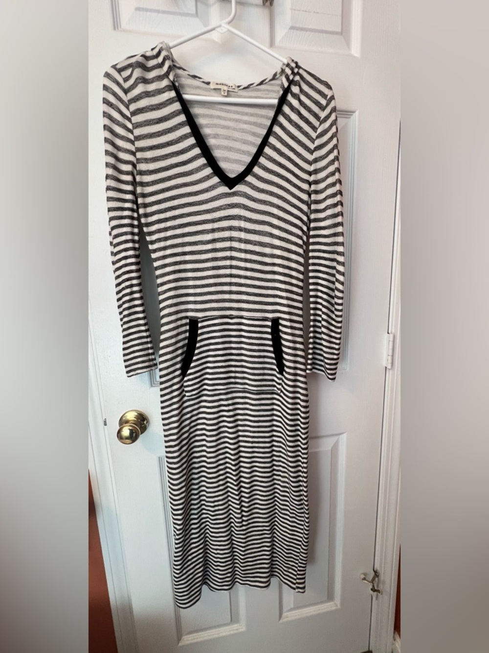 Monteau Gray and Black Striped Knit Top